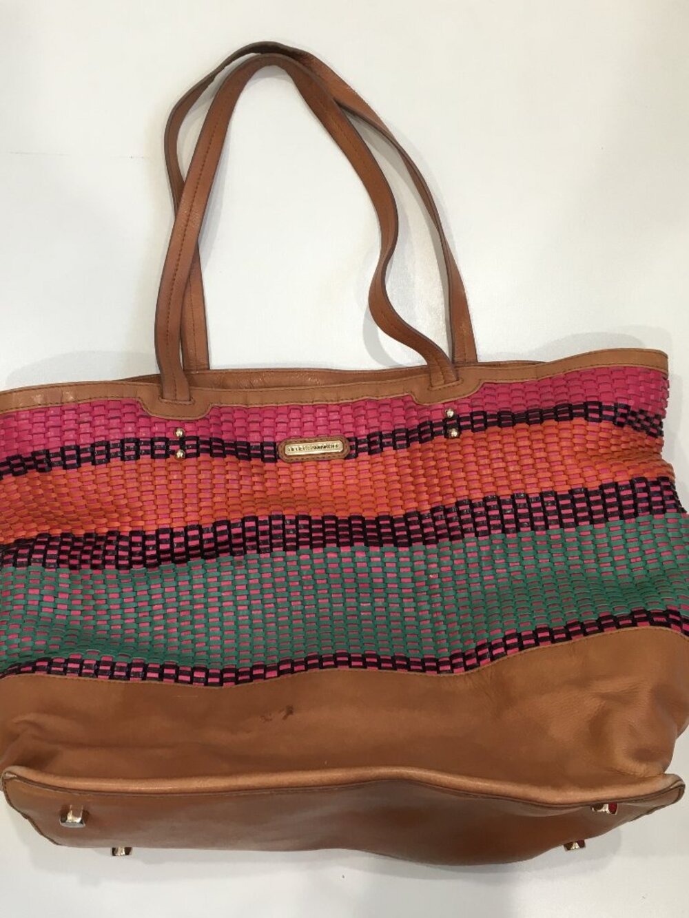 REBECCA MINKOFF Tan/Brown Leather MultiColor Weave Medium/Large Handbag Purse